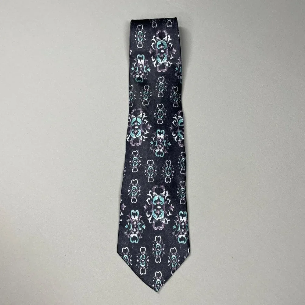 Christian Dior Monsieur Mens Tie black purple blue silk filigree floral designer